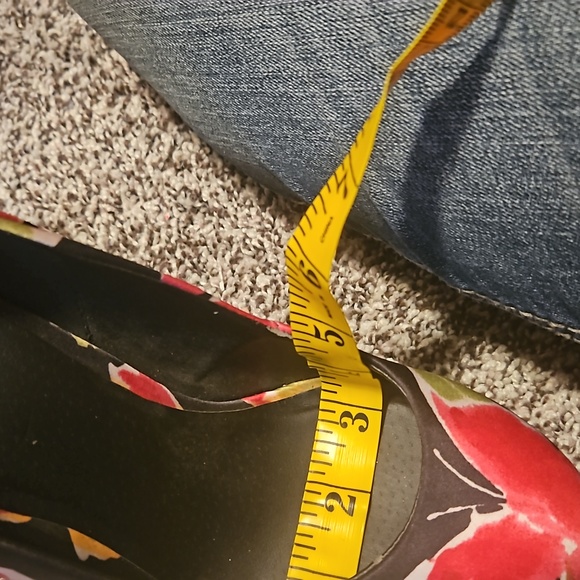 ELLE black Floral platform wedge Synthetic Black Pink satin high heels size 9 - Picture 6 of 6